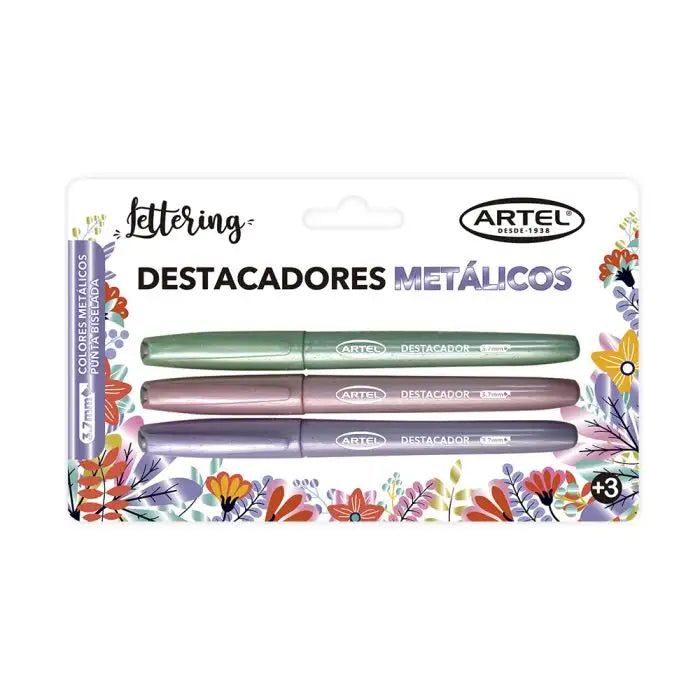 Set destacador glitter metalico Artel