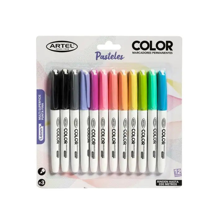 Marcadores Permanentes 12 unidades (10 Pasteles + 2 Negros)