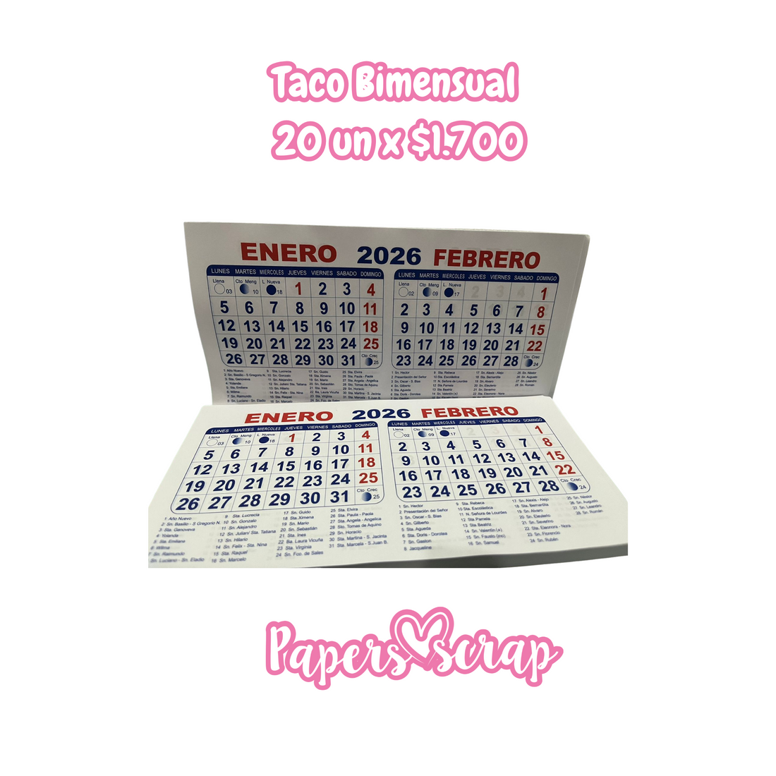 Calendario Bimensual 2026 (20 UN)