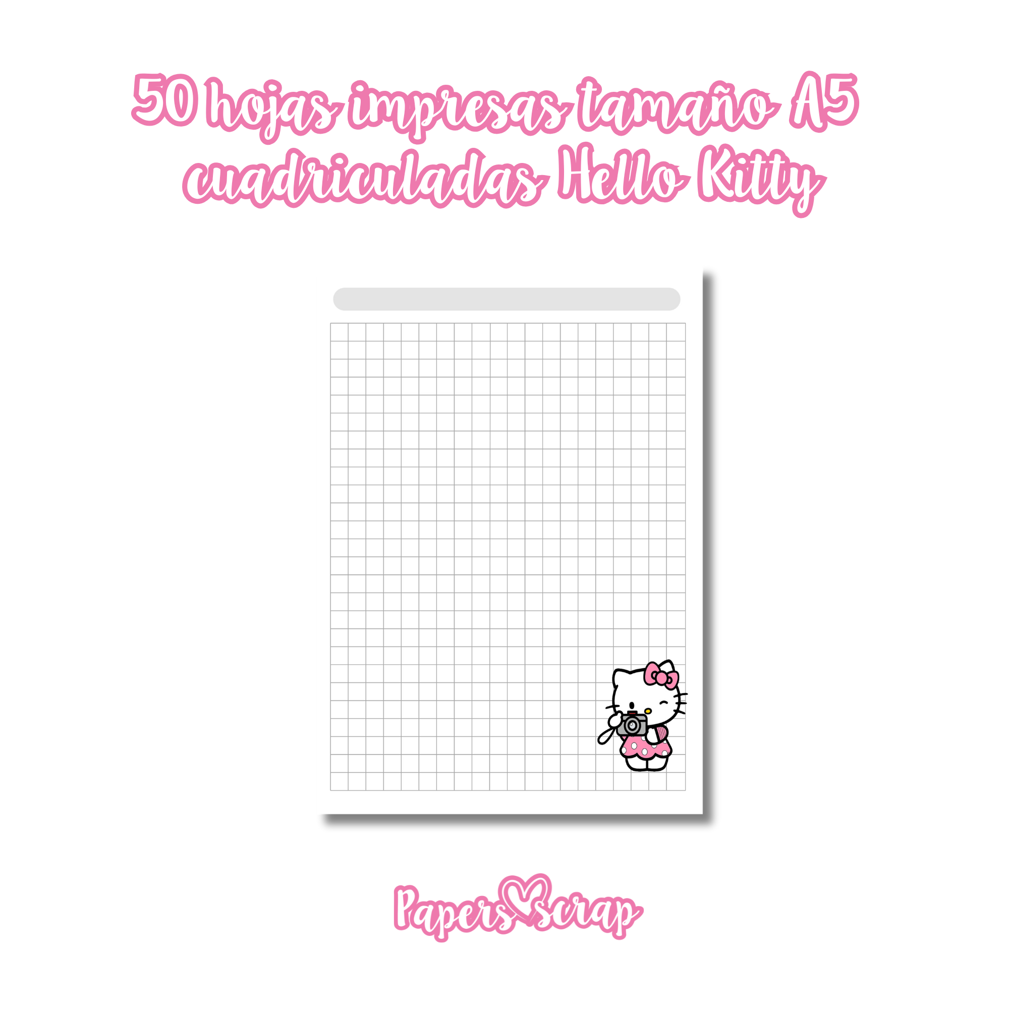 50 hojas impresas A5 106gr cuadriculada Hello Kitty