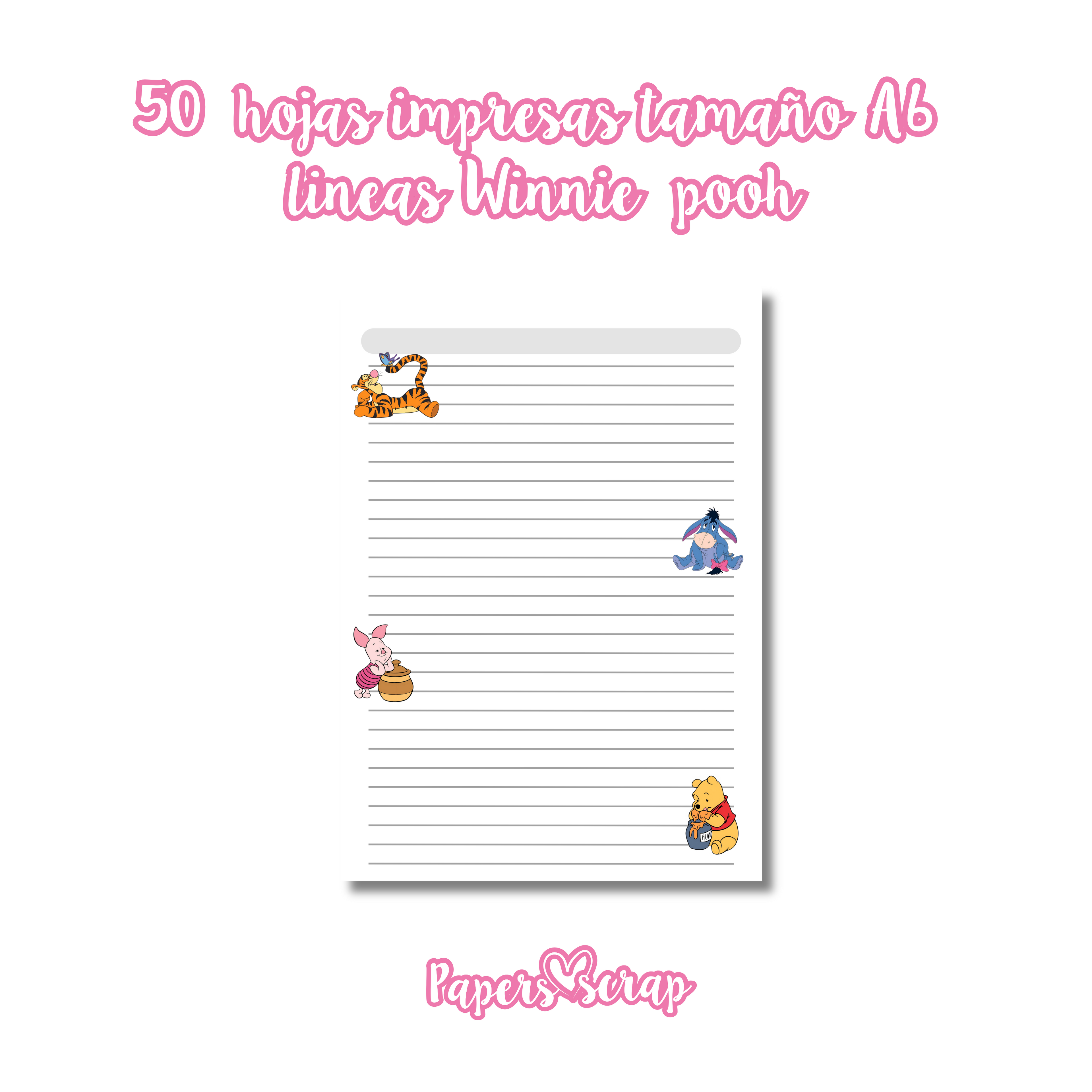 50 hojas impresas winnie pooh A6 lineas