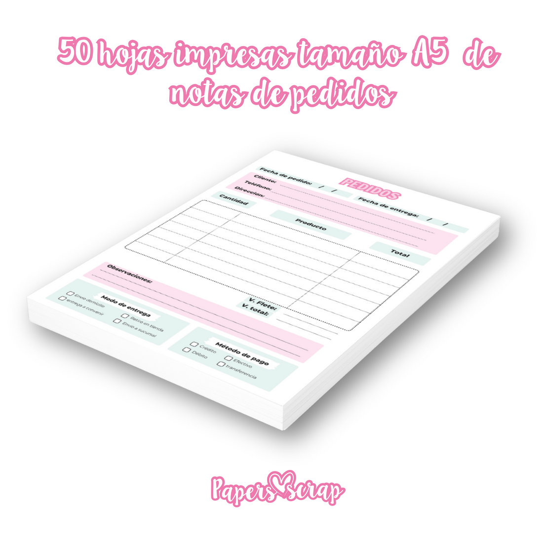 50 hojas impresas A5 106gr de pedidos "1"