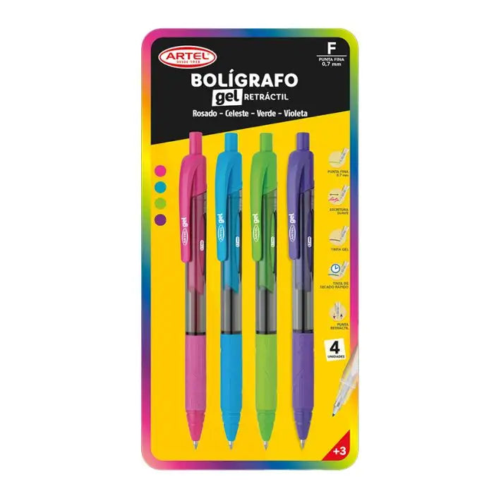 boligrafo gel retractil artel set