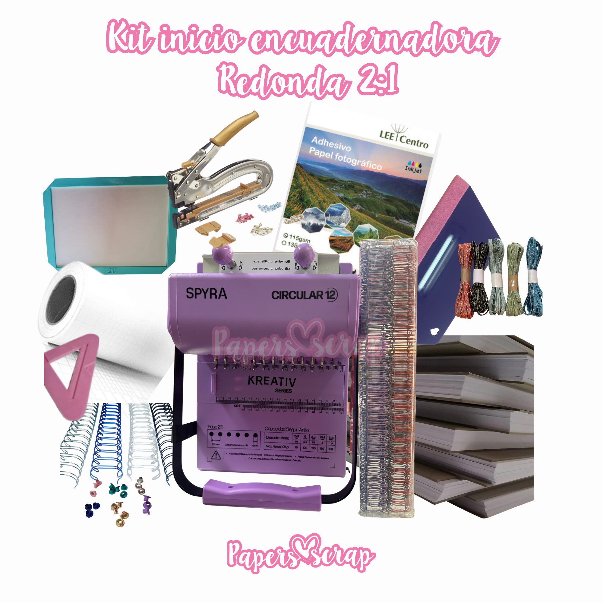 Kit inicio encuadernadora Spyra paso 2:1 perforación redonda