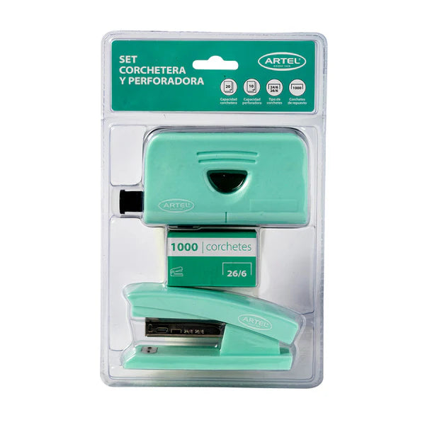 Set Corchetera Y Perforadora Artel Pastel