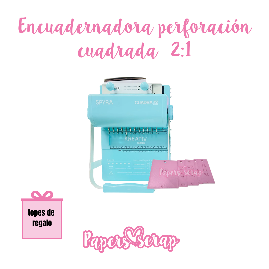 Encuadernadora paso 2:1 perforación cuadrada celeste