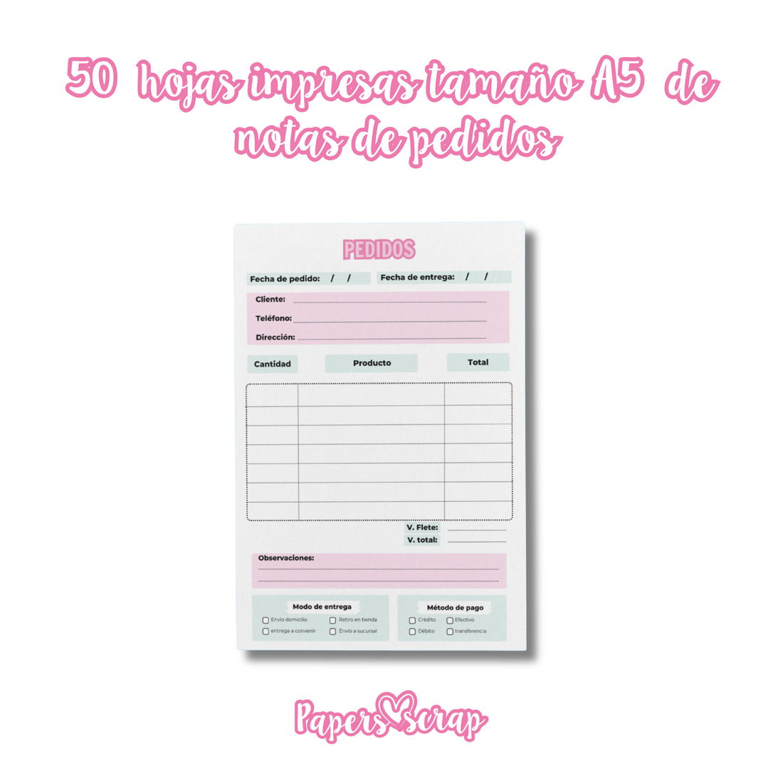 50 hojas impresas A5 106gr de pedidos "1"