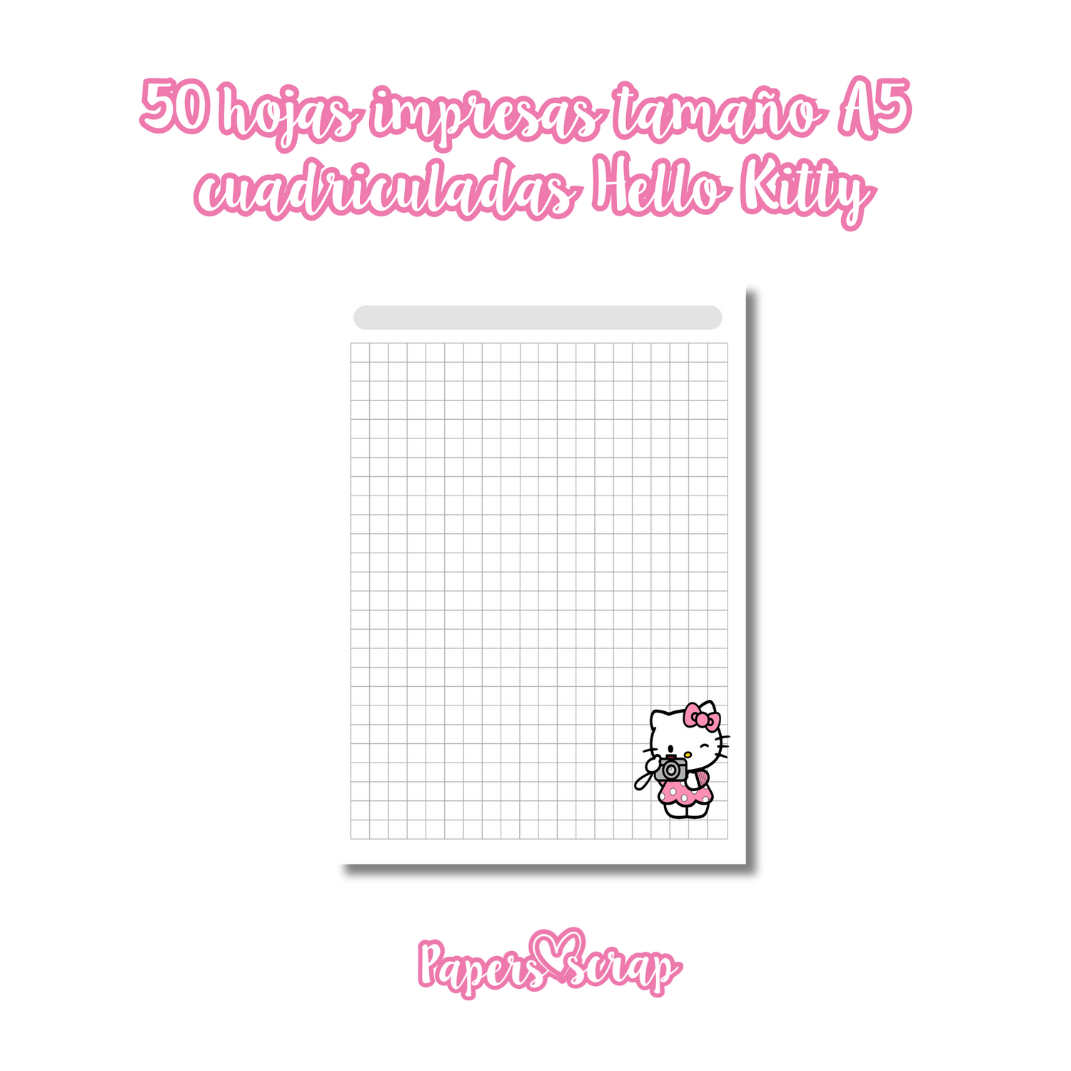 50 hojas impresas A5 106gr cuadriculada Hello Kitty