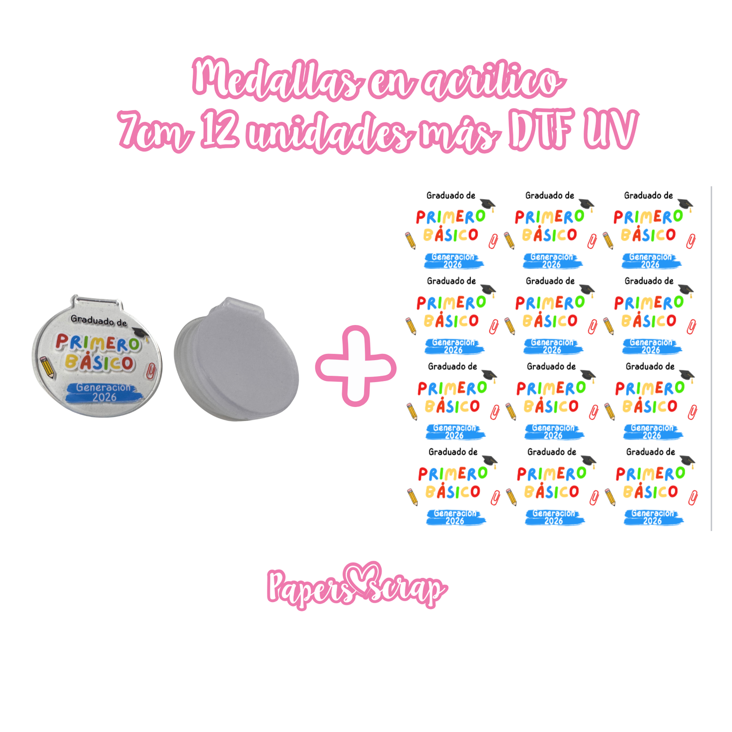 Medallas en acrilico transparente 7cm + 12 DTF UV