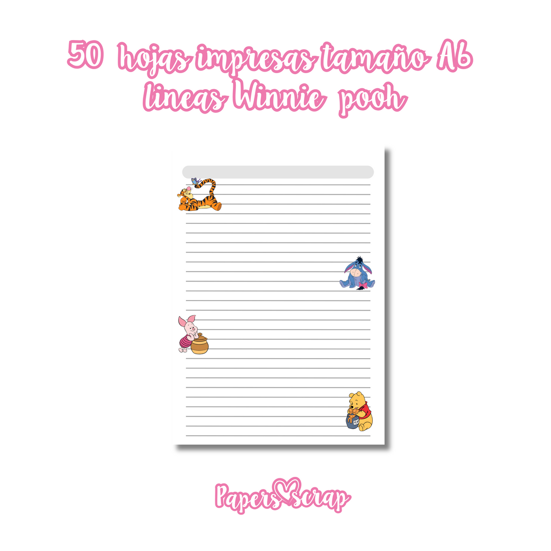 50 hojas impresas winnie pooh A6 lineas