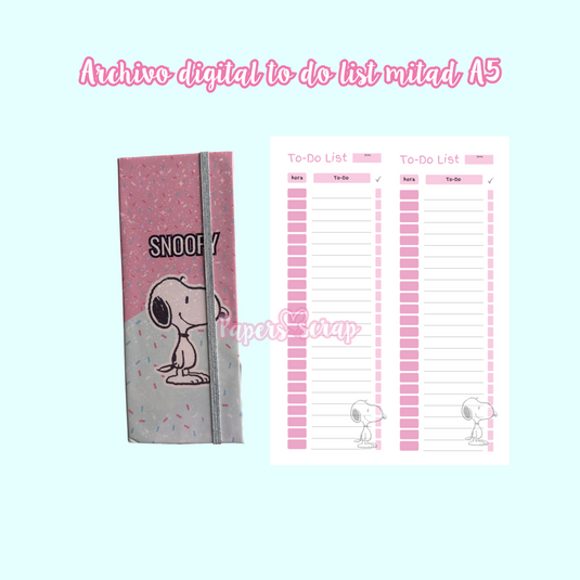Archivo digital to do list snoopy mitad A5 – Papers Scrap